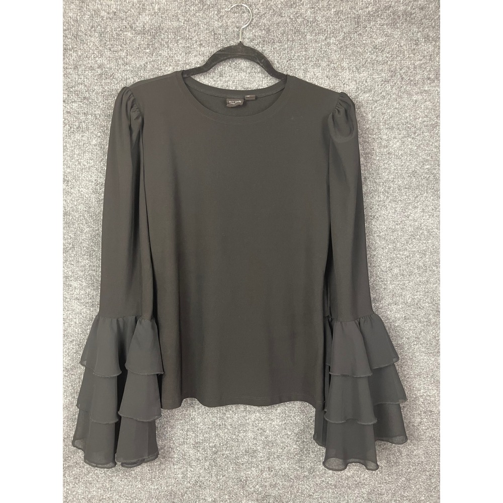 Free Press Tiered Ruffle Bell Sleeve Top Women's Small Black Puff Sleeve